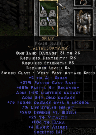 Spirit Rune Word in Phase Blade